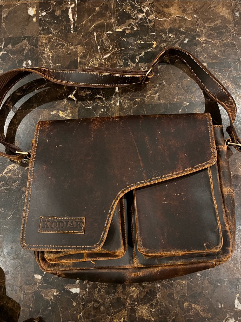 Kodiak Brown Leather Messenger Bag for Men